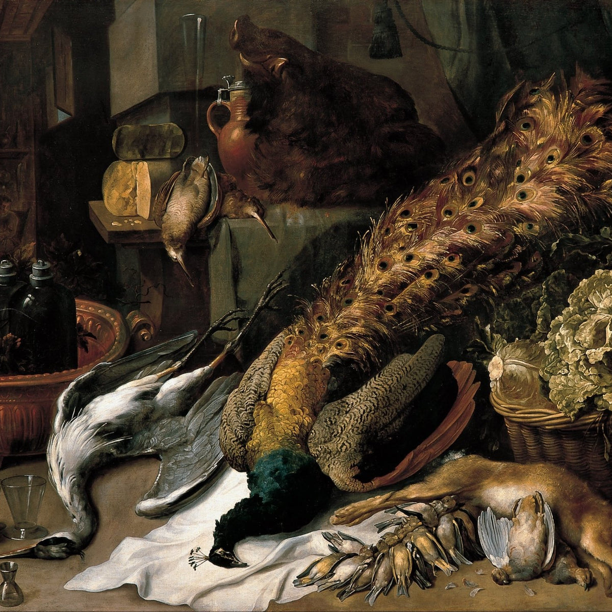 Peacock, Game and Harvest Table - Still Life Oil Painting - Oil Painting Haven