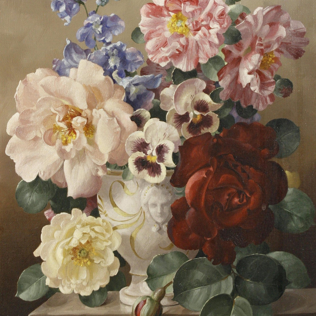 Peonies and Roses in Decorative Vase – Floral Oil Painting - Oil Painting Haven