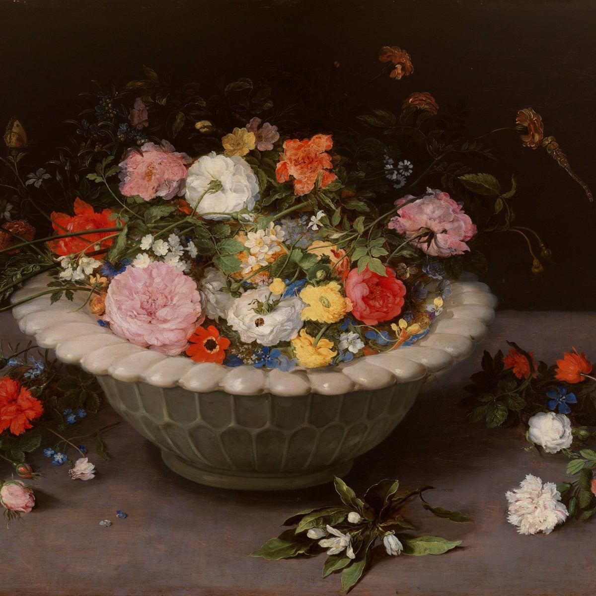 Peony and Wildflower Arrangement in Classic Bowl – Floral Oil Painting - Oil Painting Haven
