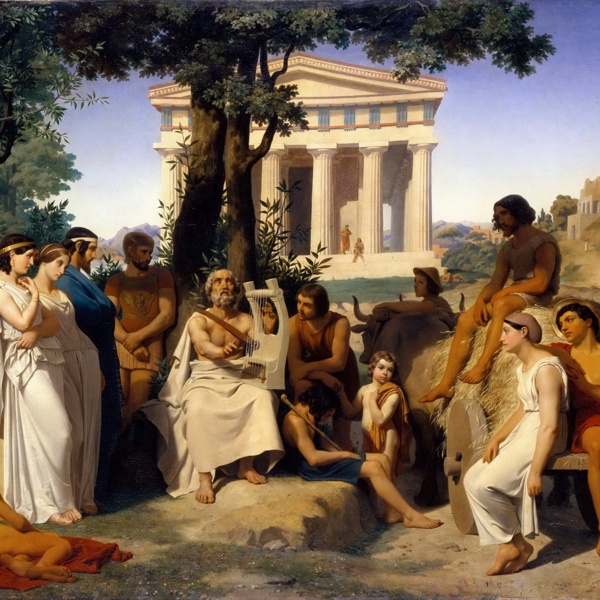 People Oil Painting - Ancient Greece Homer Teaching Scene - Oil Painting Haven