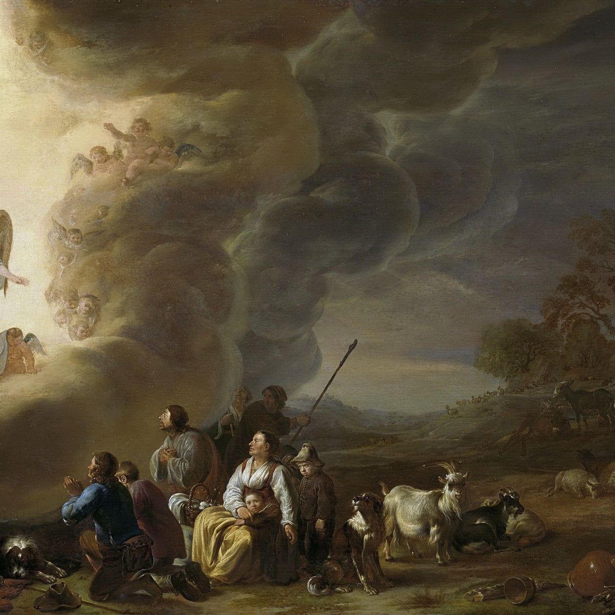 People Oil Painting - Angel Appears to Shepherds Scene - Oil Painting Haven
