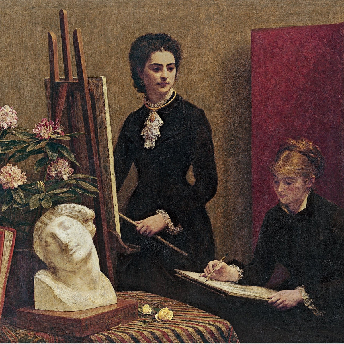 People Oil Painting - Artist Studio Drawing Lesson Scene - Oil Painting Haven