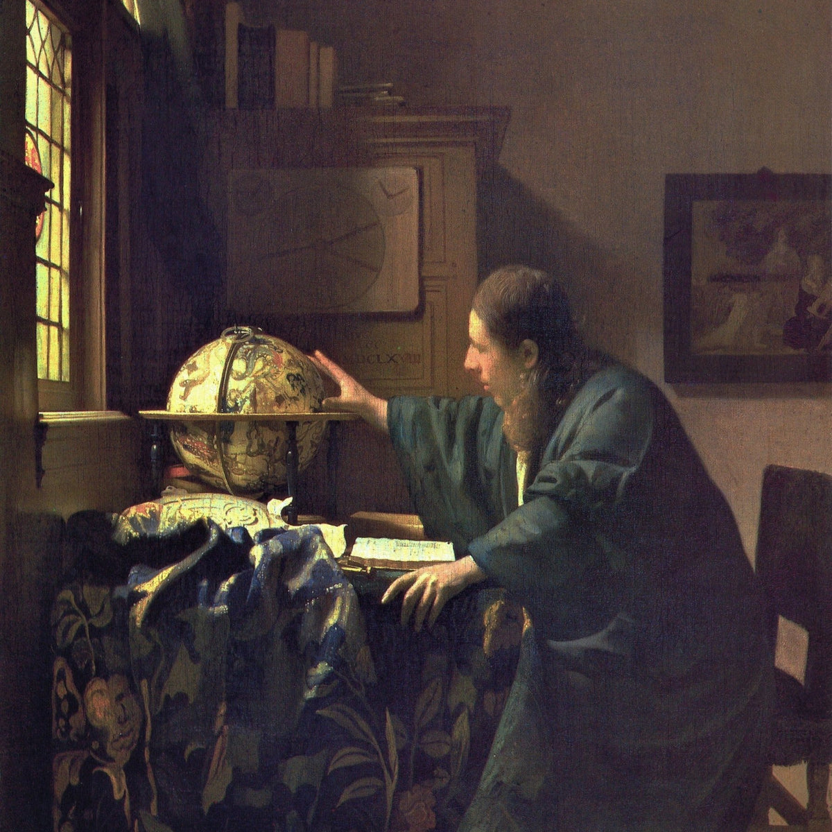 People Oil Painting - Astronomer Studying Globe by Window - Oil Painting Haven