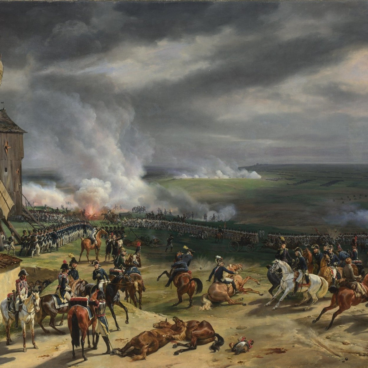 People Oil Painting - Battle Scene with Soldiers and Windmill - Oil Painting Haven