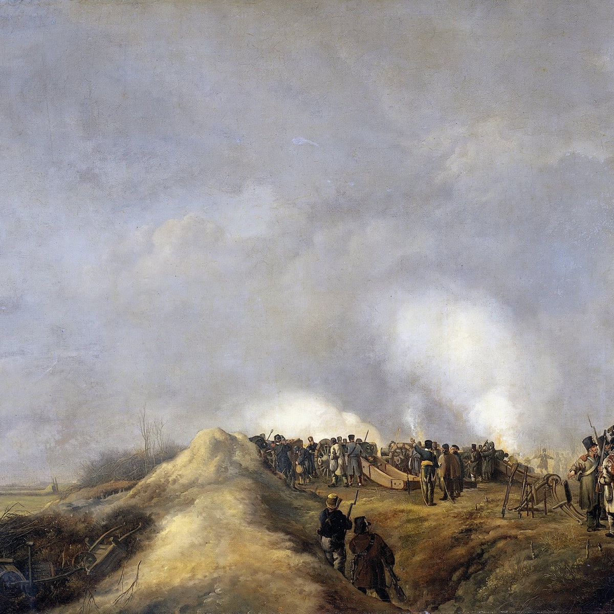 People Oil Painting - Battlefield Soldiers and Cannon Fire Scene - Oil Painting Haven