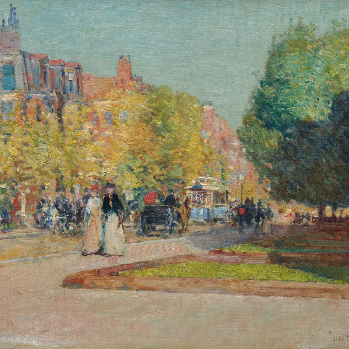 People Oil Painting - Boston Street Scene with Figures - Oil Painting Haven