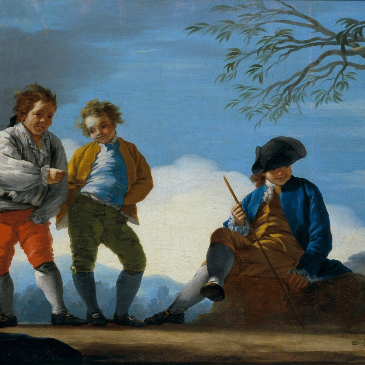 People Oil Painting - Boys Playing a Traditional Outdoor Game - Oil Painting Haven