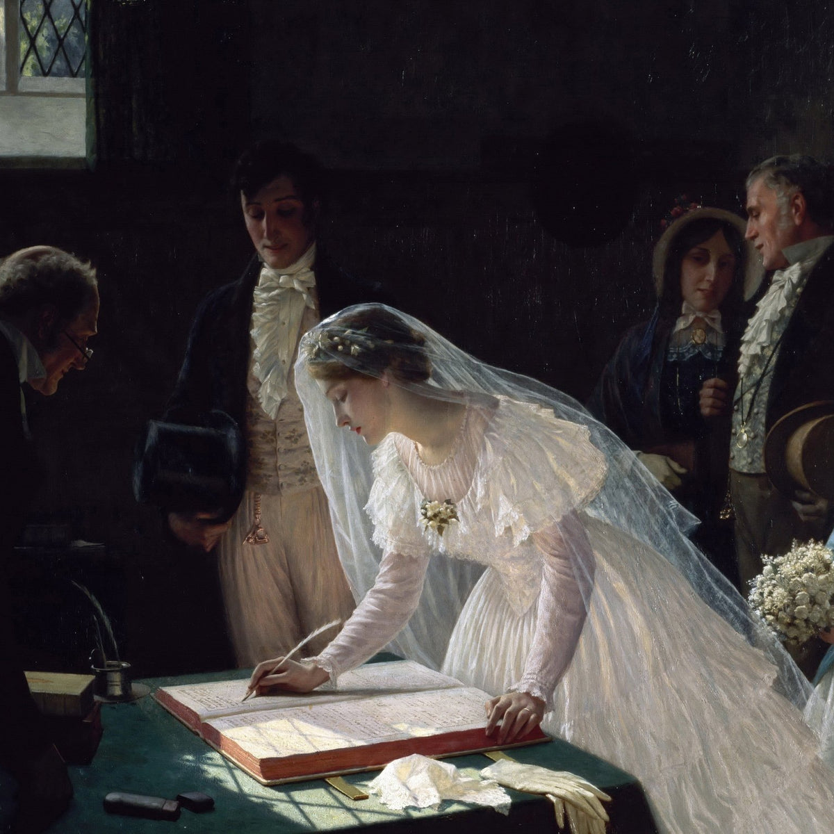 People Oil Painting - Bride Signing Marriage Register Scene - Oil Painting Haven