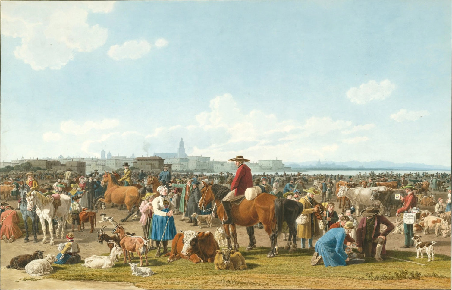 People Oil Painting - Busy Market Scene with Animals - Oil Painting Haven
