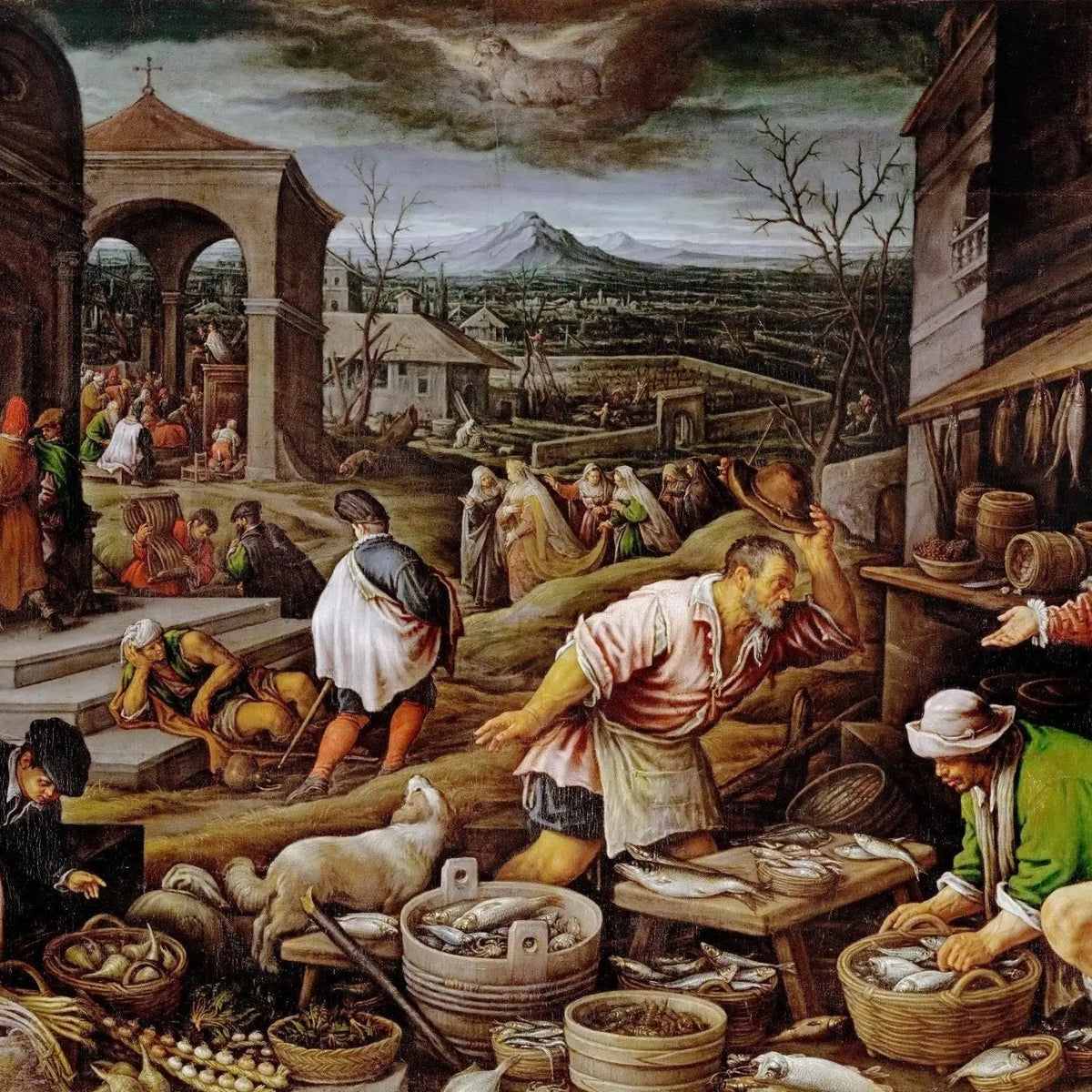 People Oil Painting - Busy Market Scene with Figures - Oil Painting Haven