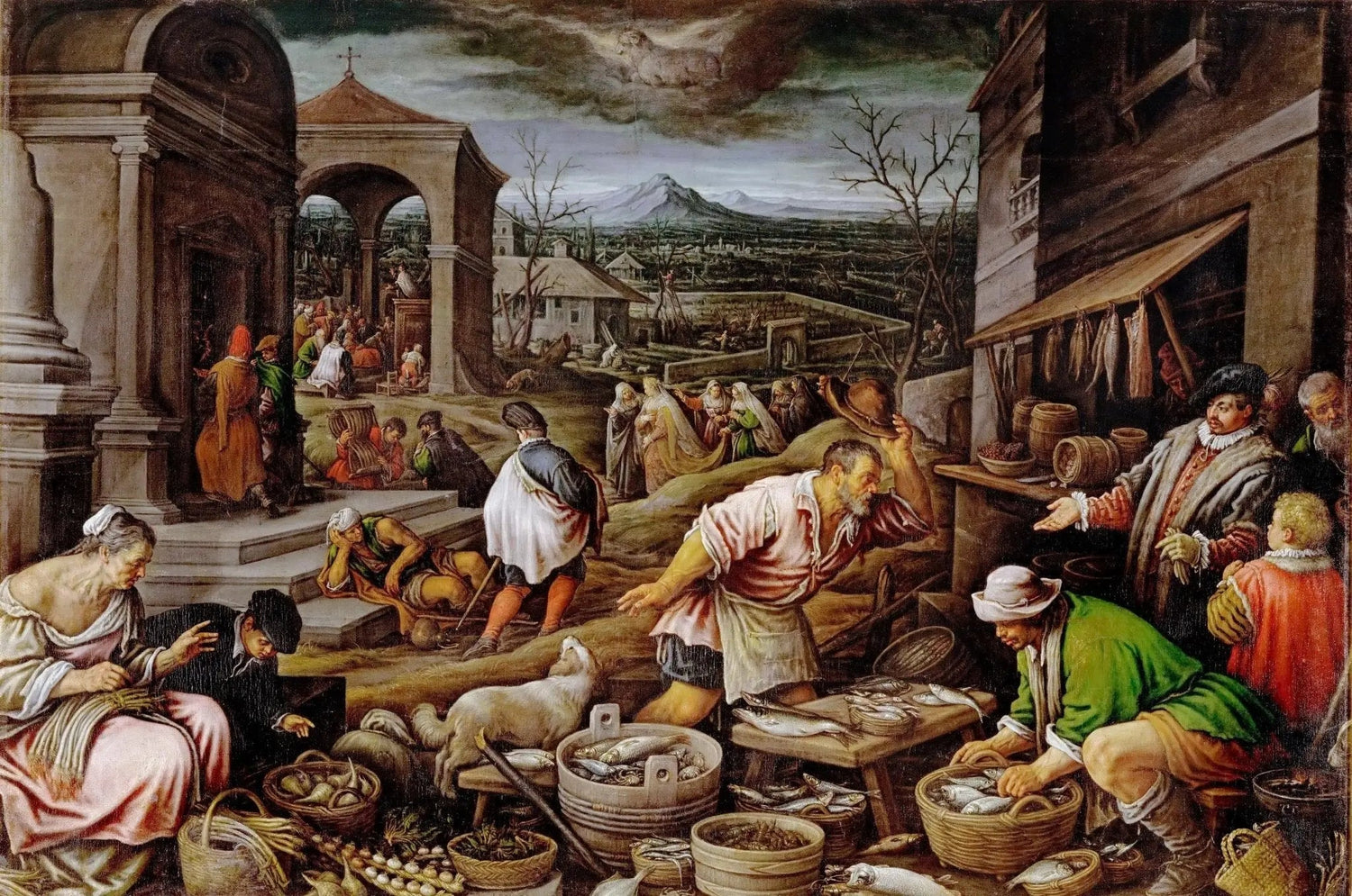 People Oil Painting - Busy Market Scene with Figures - Oil Painting Haven