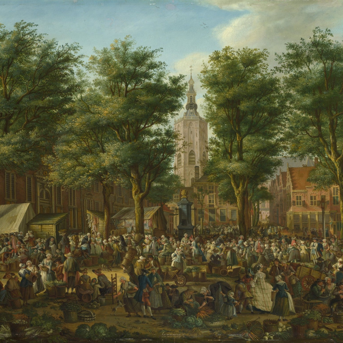 People Oil Painting - Busy Market Square with Crowd Scene - Oil Painting Haven