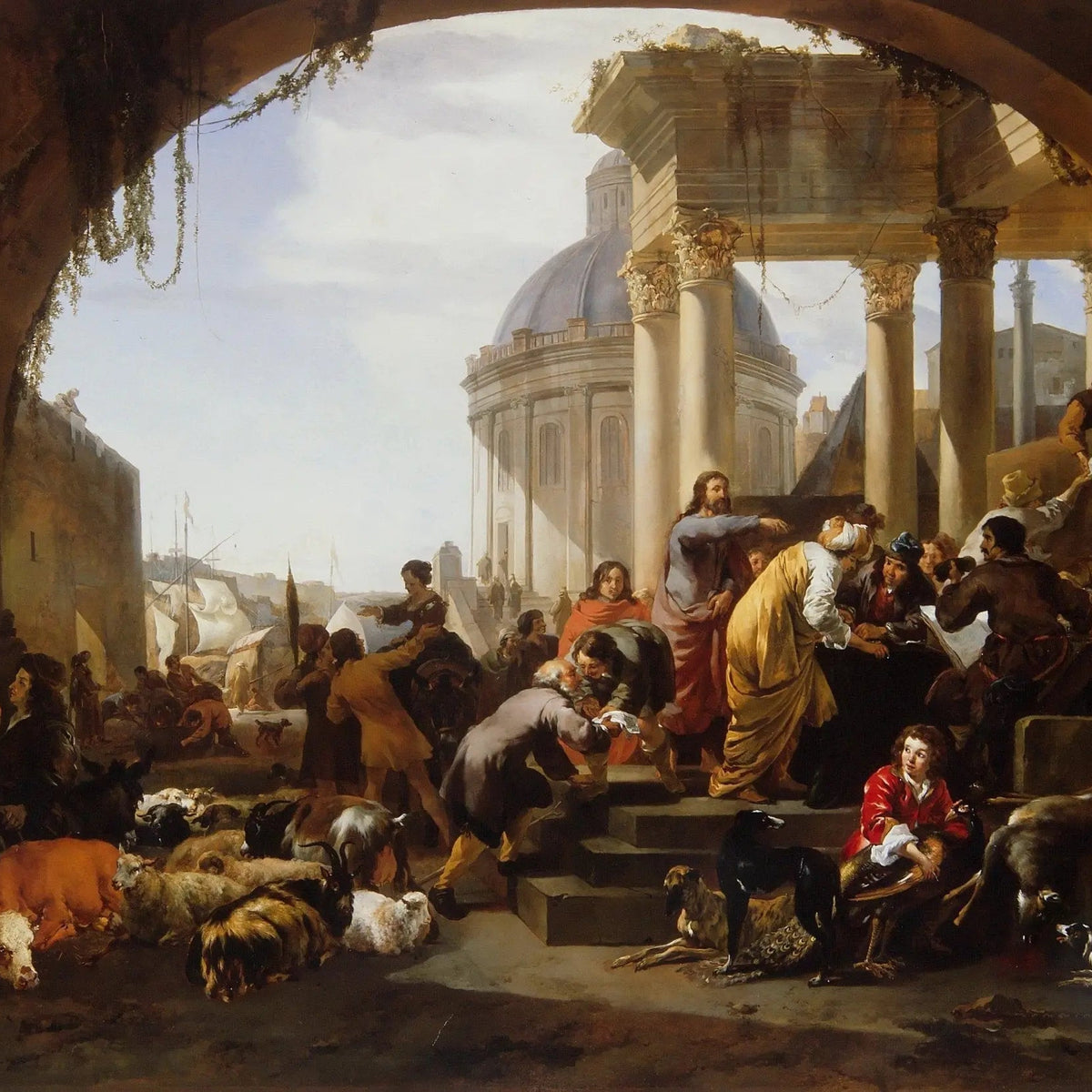 People Oil Painting - Busy Outdoor Scene with Architecture - Oil Painting Haven