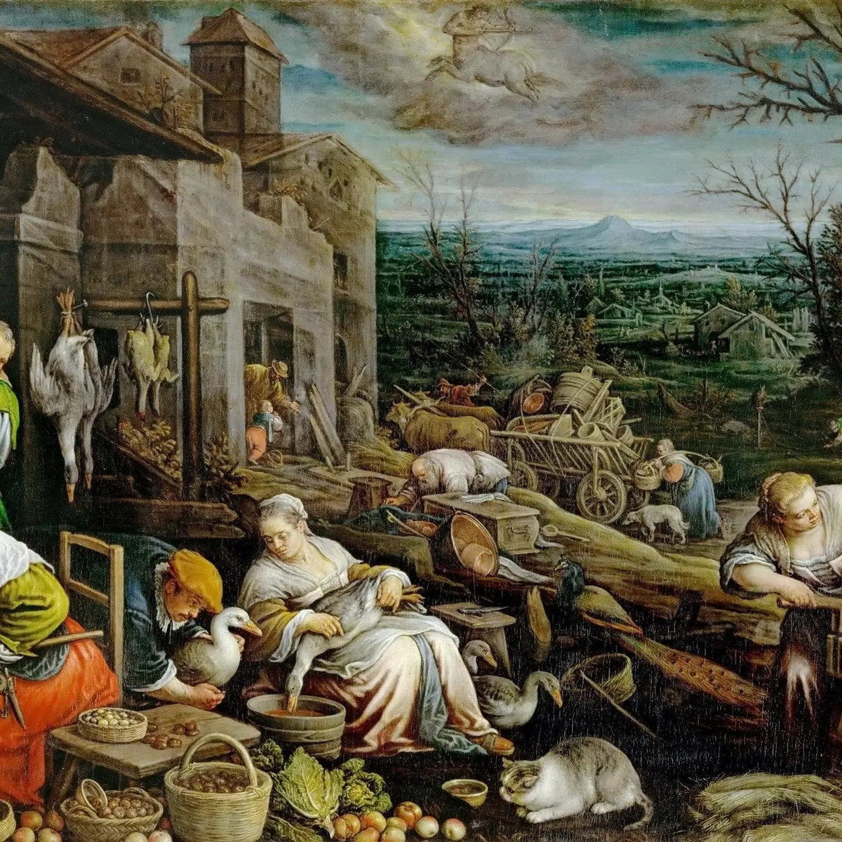 People Oil Painting - Busy Rural Kitchen Scene - Oil Painting Haven