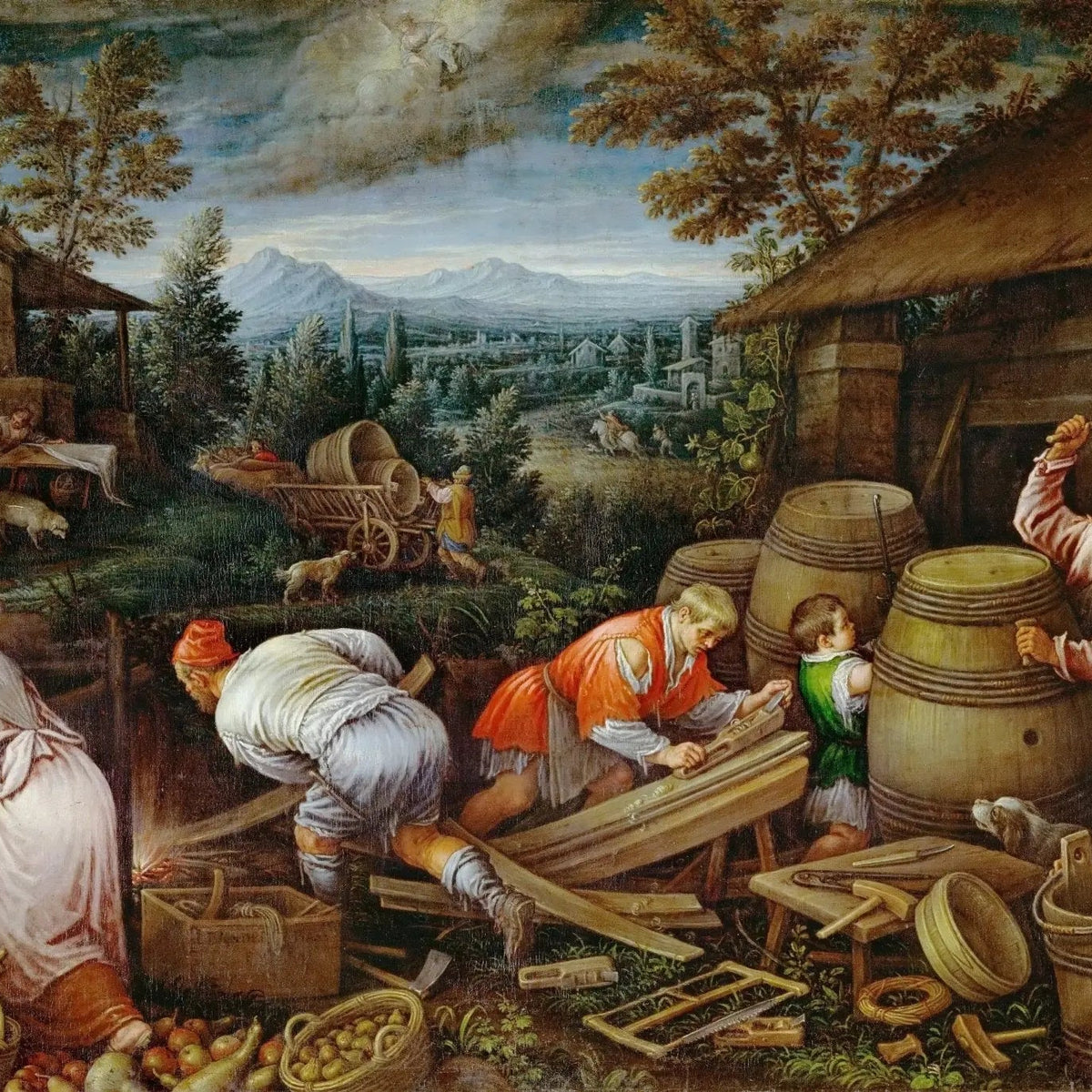 People Oil Painting - Busy Rural Workshop Scene - Oil Painting Haven