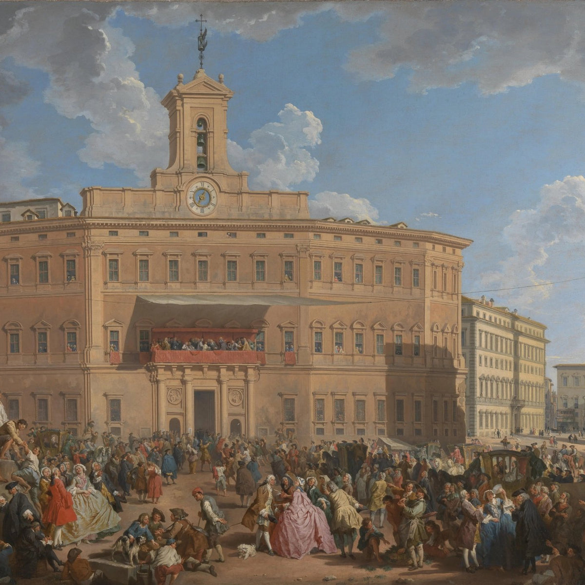 People Oil Painting - Busy Square with Historic Building - Oil Painting Haven