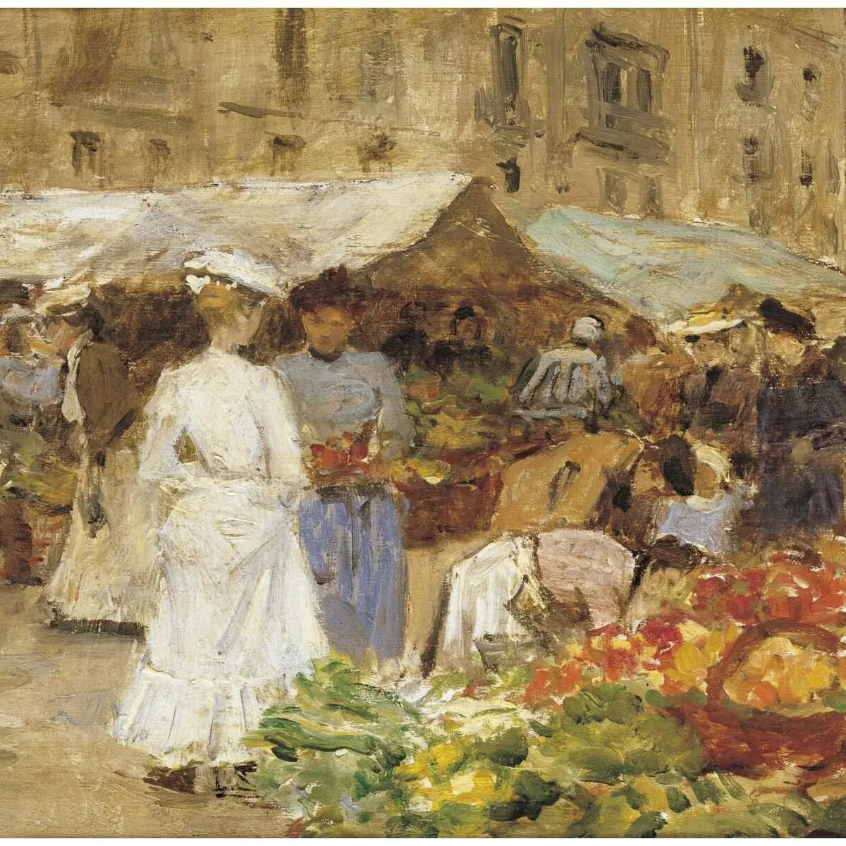 People Oil Painting - Busy Street Market - Oil Painting Haven