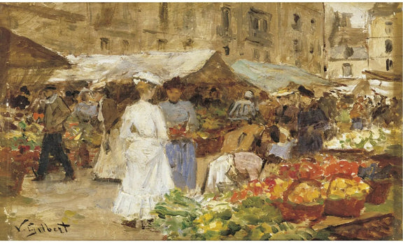 People Oil Painting - Busy Street Market - Oil Painting Haven
