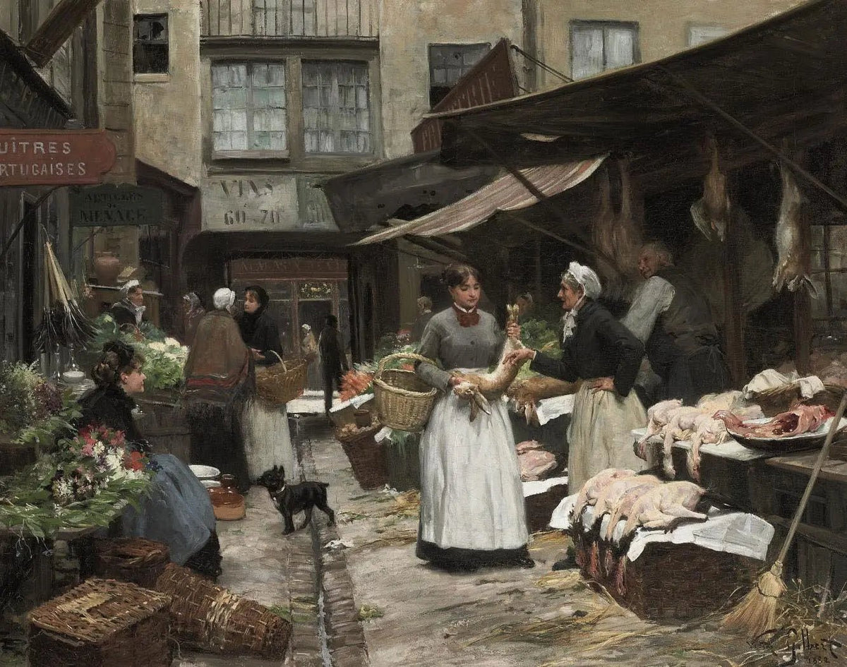 People Oil Painting - Busy Street Market Scene - Oil Painting Haven