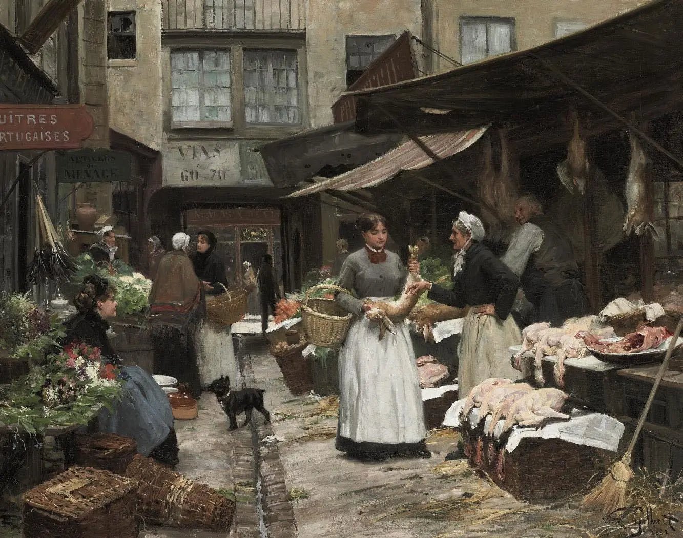 People Oil Painting - Busy Street Market Scene - Oil Painting Haven