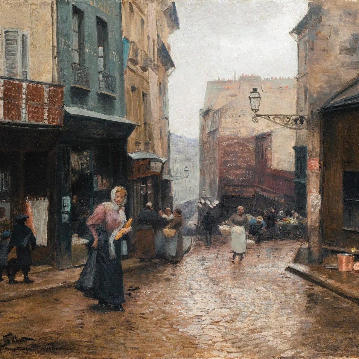 People Oil Painting - Busy Street with Figures - Oil Painting Haven