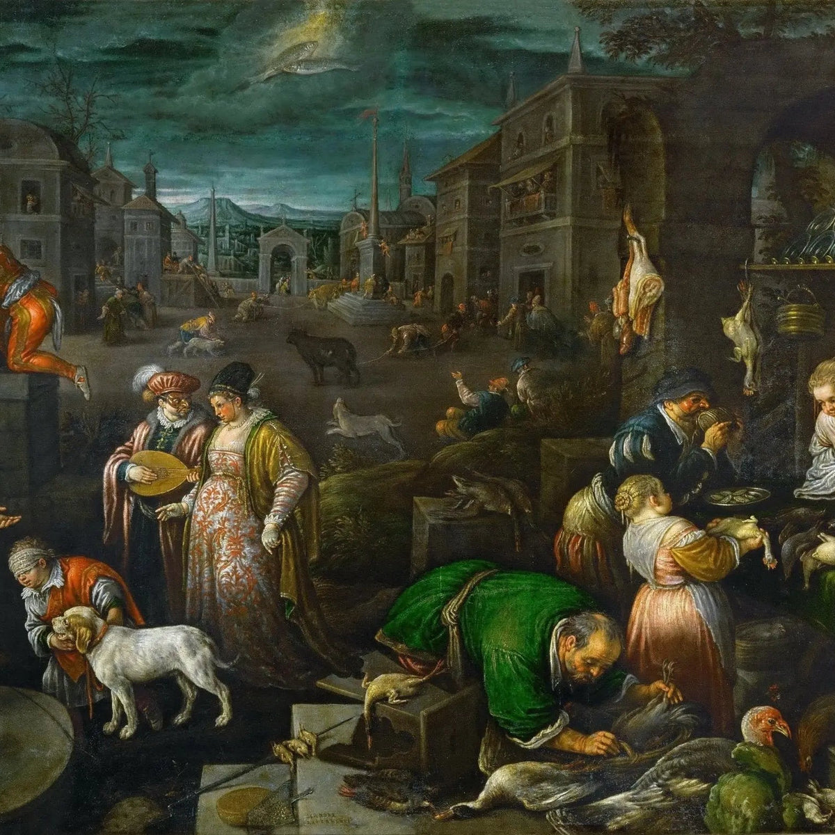 People Oil Painting - Busy Town Scene with Figures - Oil Painting Haven