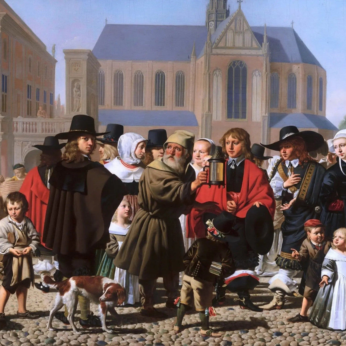 People Oil Painting - Busy Town Square Scene - Oil Painting Haven