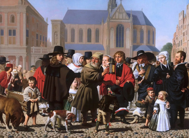 People Oil Painting - Busy Town Square Scene - Oil Painting Haven