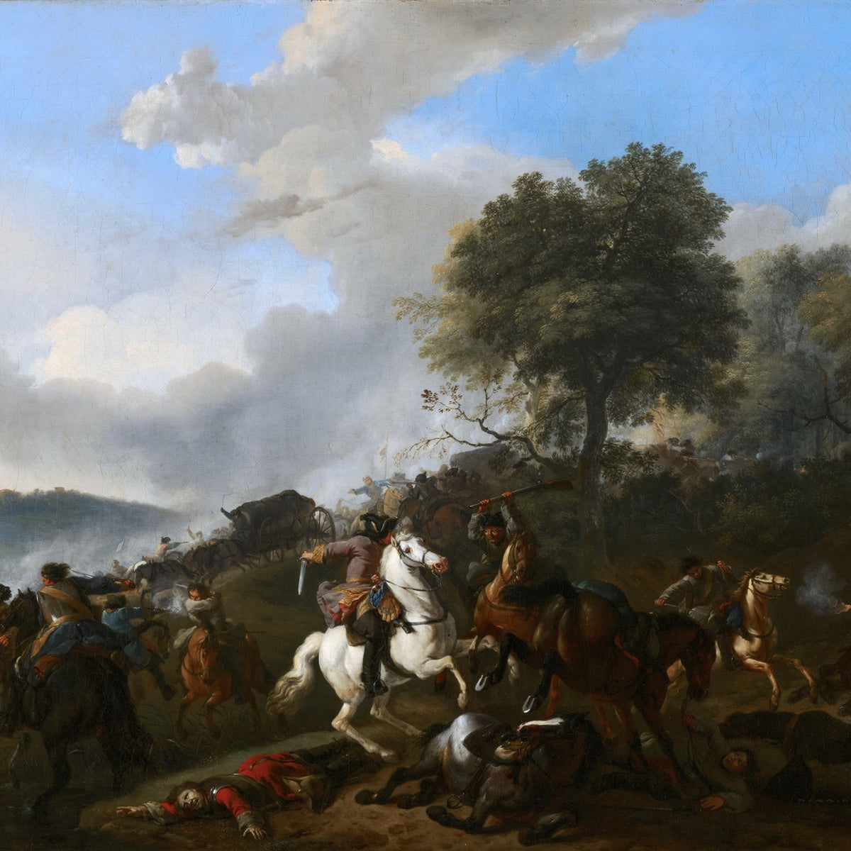 People Oil Painting - Cavalry Battle Ambush Landscape Art - Oil Painting Haven