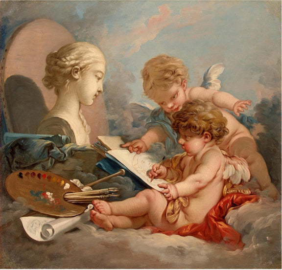 People Oil Painting - Cherubs Drawing with Palette in Rococo - Oil Painting Haven