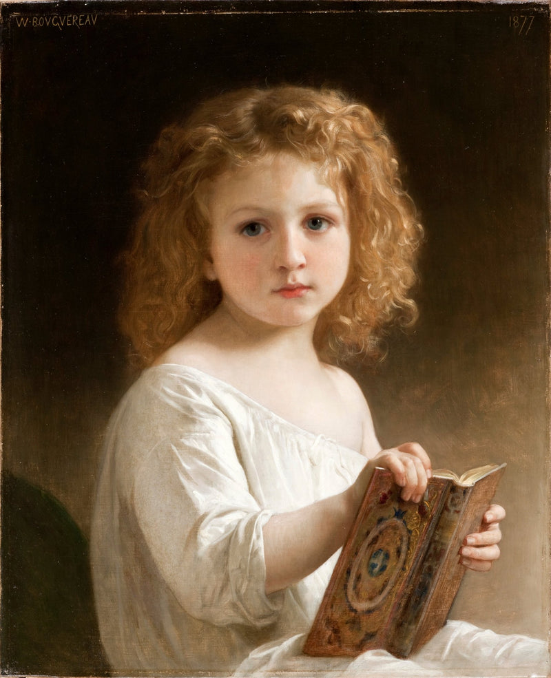 People Oil Painting - Child Portrait with Book in Soft Light - Oil Painting Haven