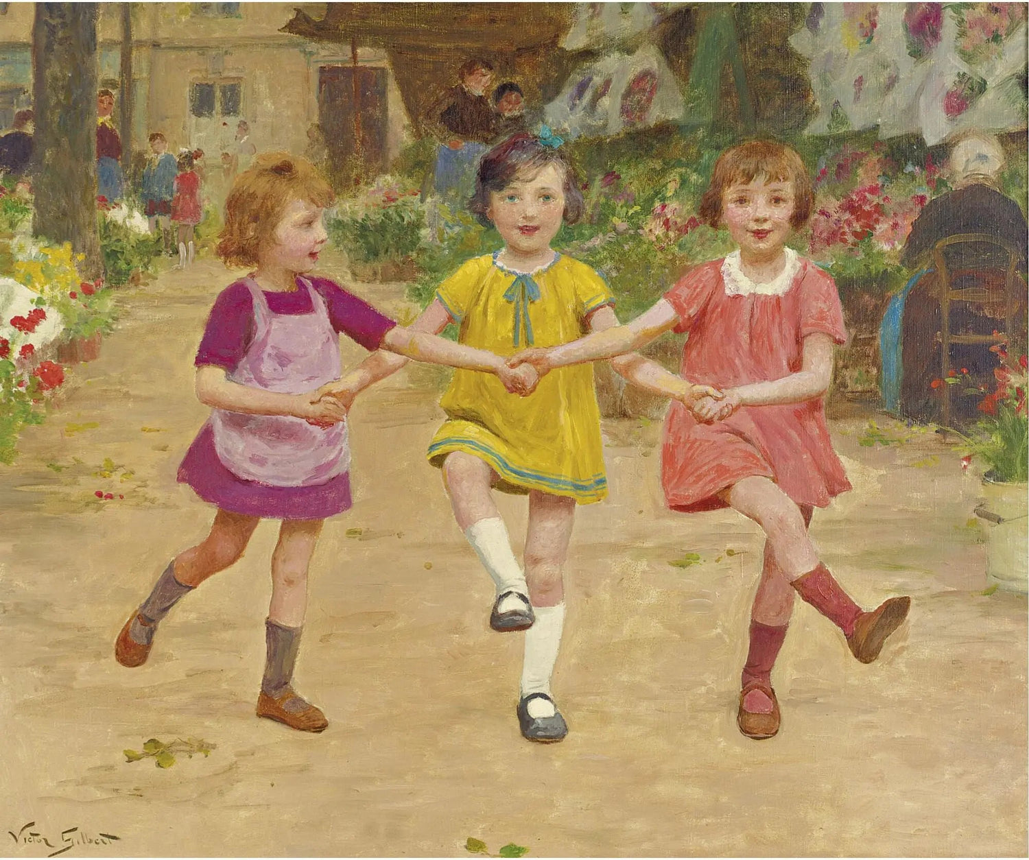 People Oil Painting - Children Dancing in a Row - Oil Painting Haven