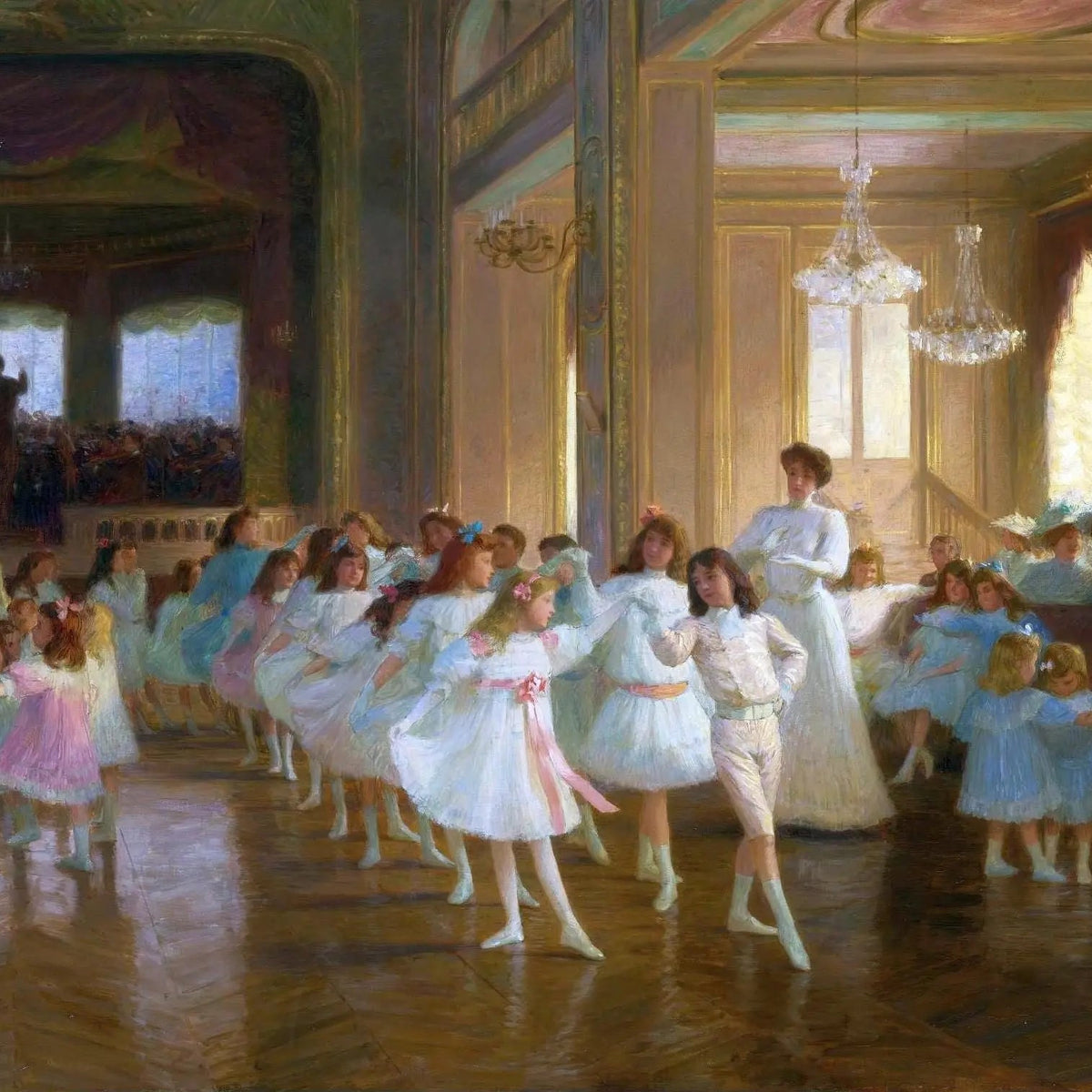 People Oil Painting - Children Dancing in Grand Hall - Oil Painting Haven