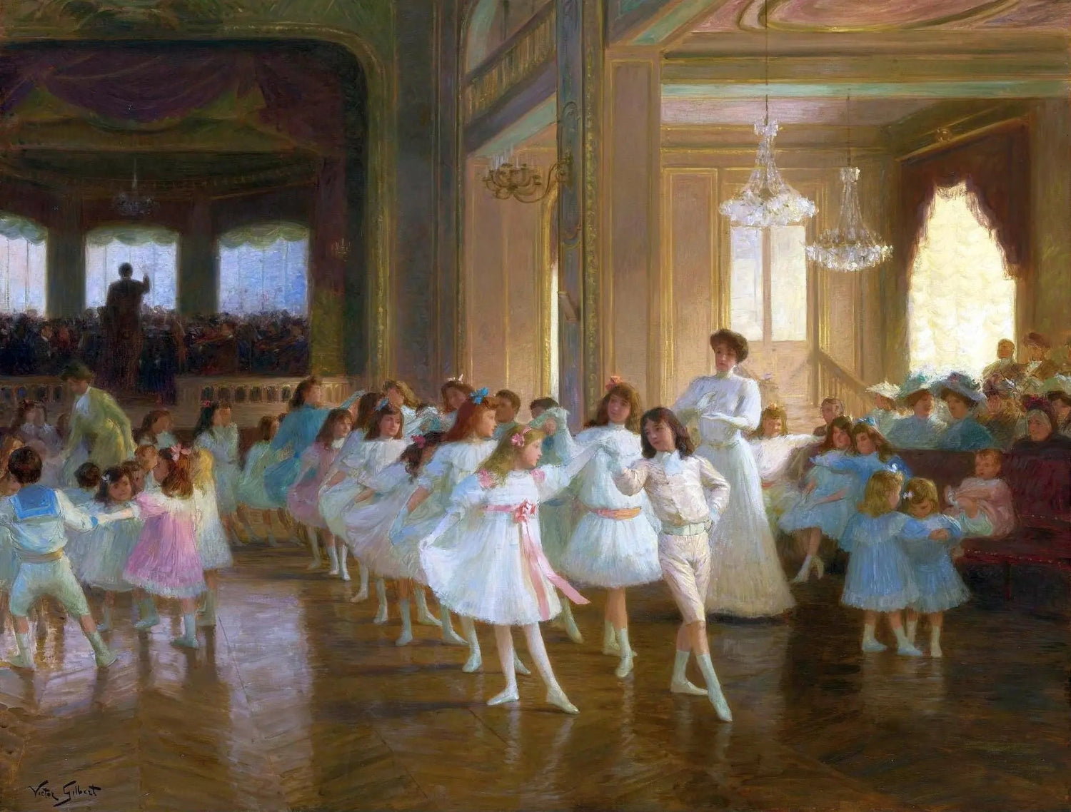 People Oil Painting - Children Dancing in Grand Hall - Oil Painting Haven