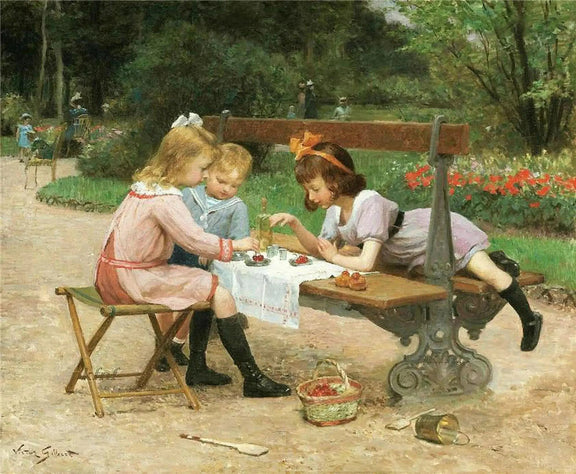 People Oil Painting - Children Having Picnic in Park - Oil Painting Haven