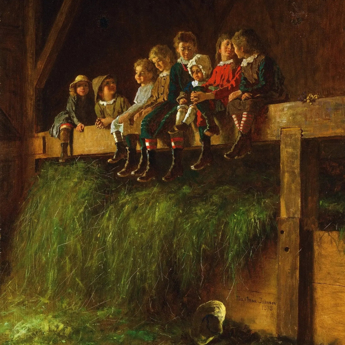 People Oil Painting - Children in a Barn Setting - Oil Painting Haven