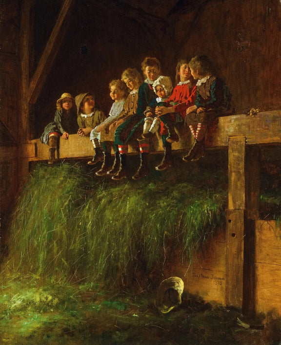 People Oil Painting - Children in a Barn Setting - Oil Painting Haven