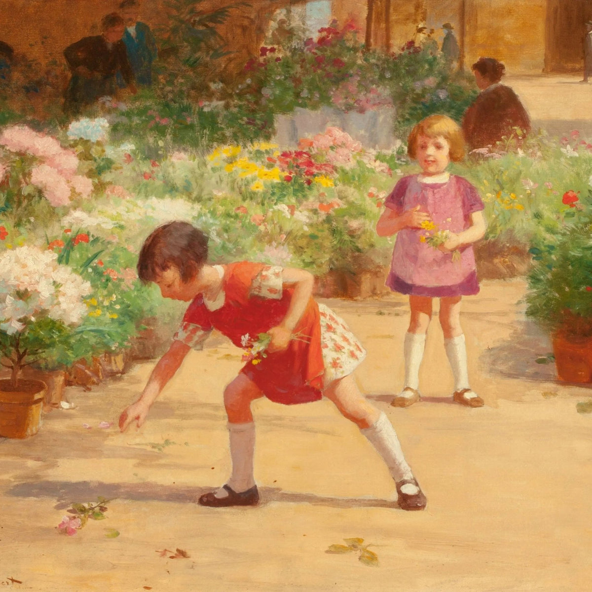 People Oil Painting - Children in Flower - Filled Garden - Oil Painting Haven
