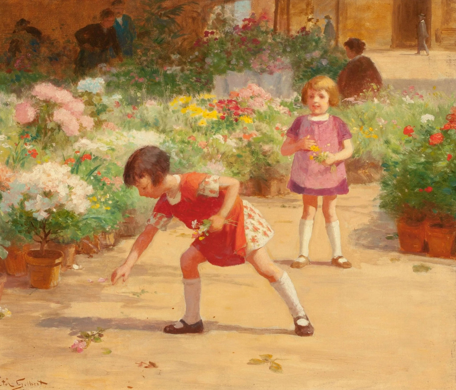 People Oil Painting - Children in Flower - Filled Garden - Oil Painting Haven