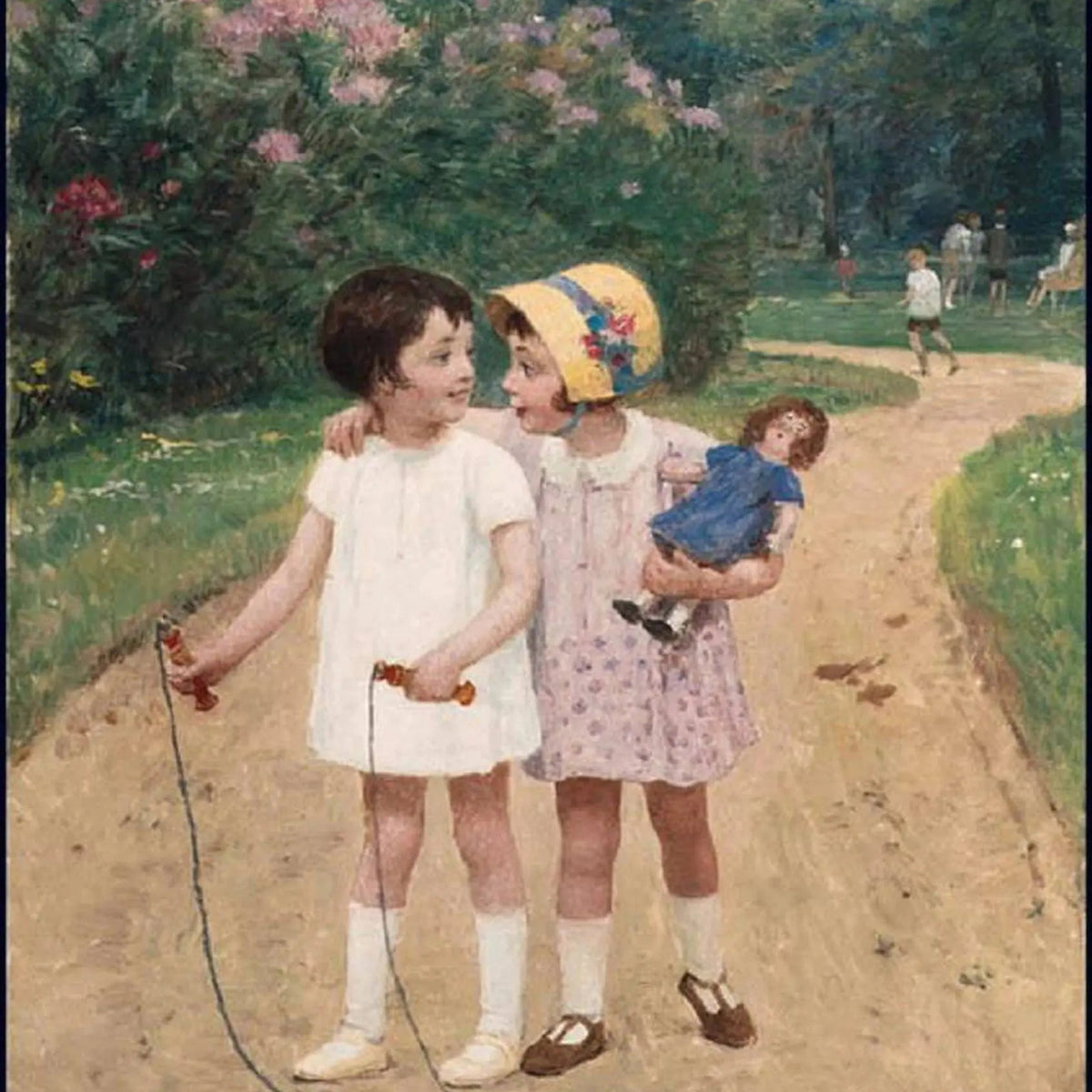 People Oil Painting - Children in Park with Toys - Oil Painting Haven