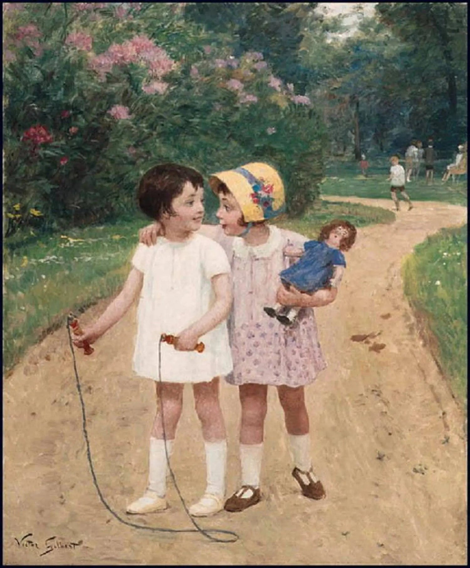 People Oil Painting - Children in Park with Toys - Oil Painting Haven