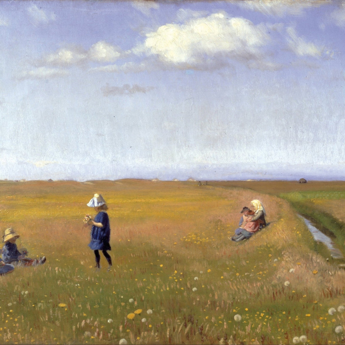 People Oil Painting - Children Picking Flowers in Meadow - Oil Painting Haven