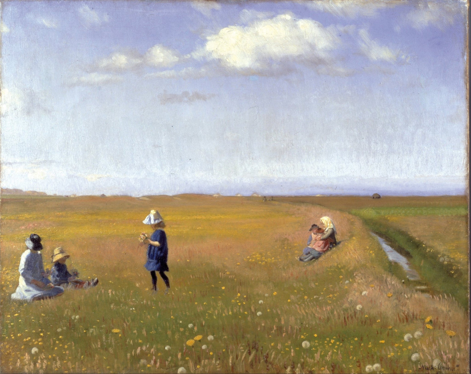 People Oil Painting - Children Picking Flowers in Meadow - Oil Painting Haven