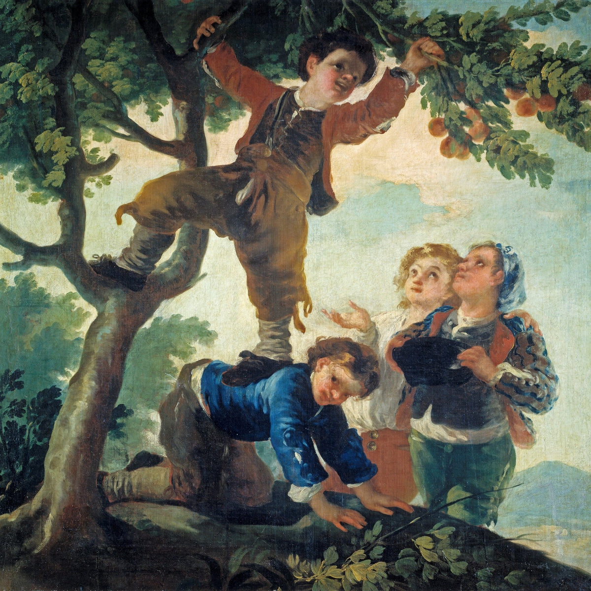 People Oil Painting - Children Picking Fruit in Tree Scene - Oil Painting Haven