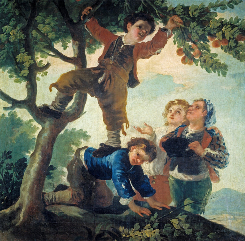 People Oil Painting - Children Picking Fruit in Tree Scene - Oil Painting Haven