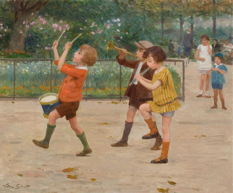 People Oil Painting - Children Playing Musical Instruments - Oil Painting Haven