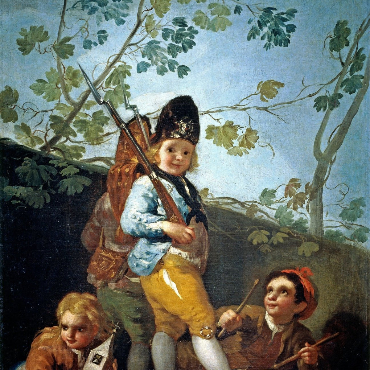 People Oil Painting - Children Playing Soldiers Scene - Oil Painting Haven