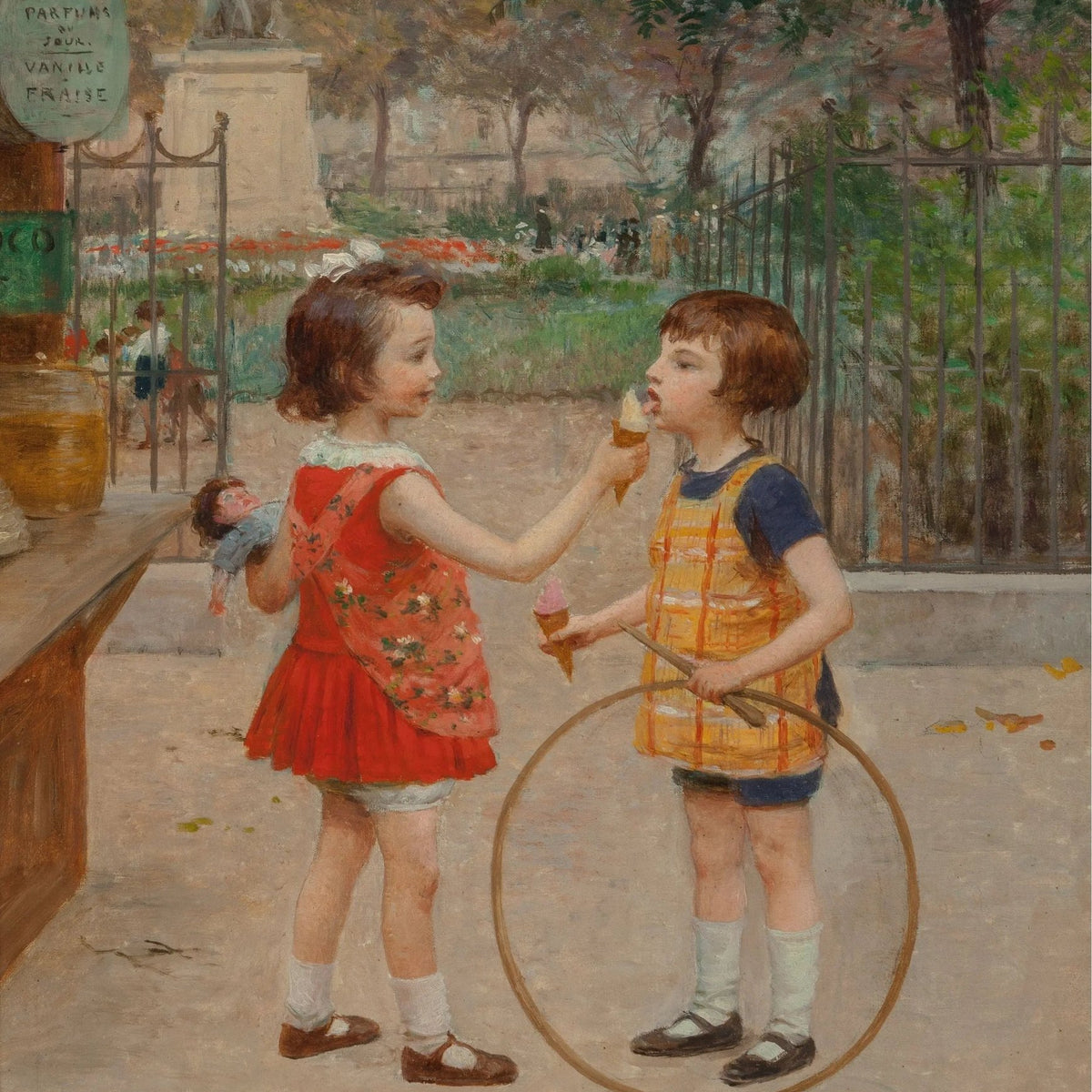 People Oil Painting - Children Sharing Ice Cream - Oil Painting Haven