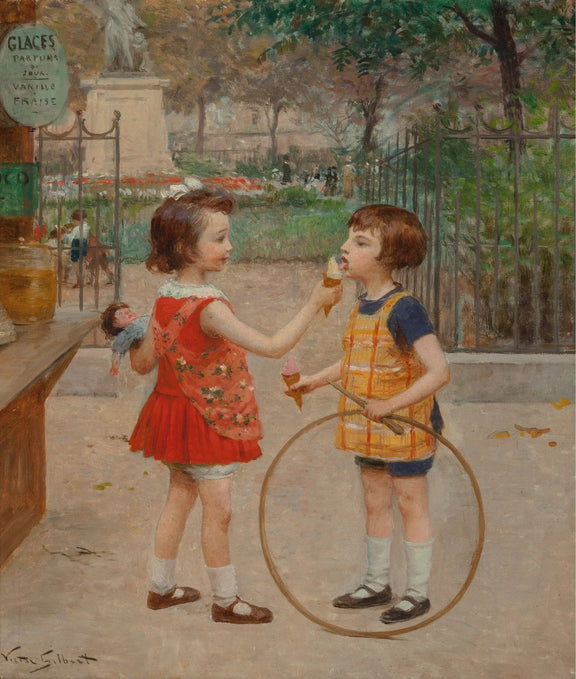 People Oil Painting - Children Sharing Ice Cream - Oil Painting Haven