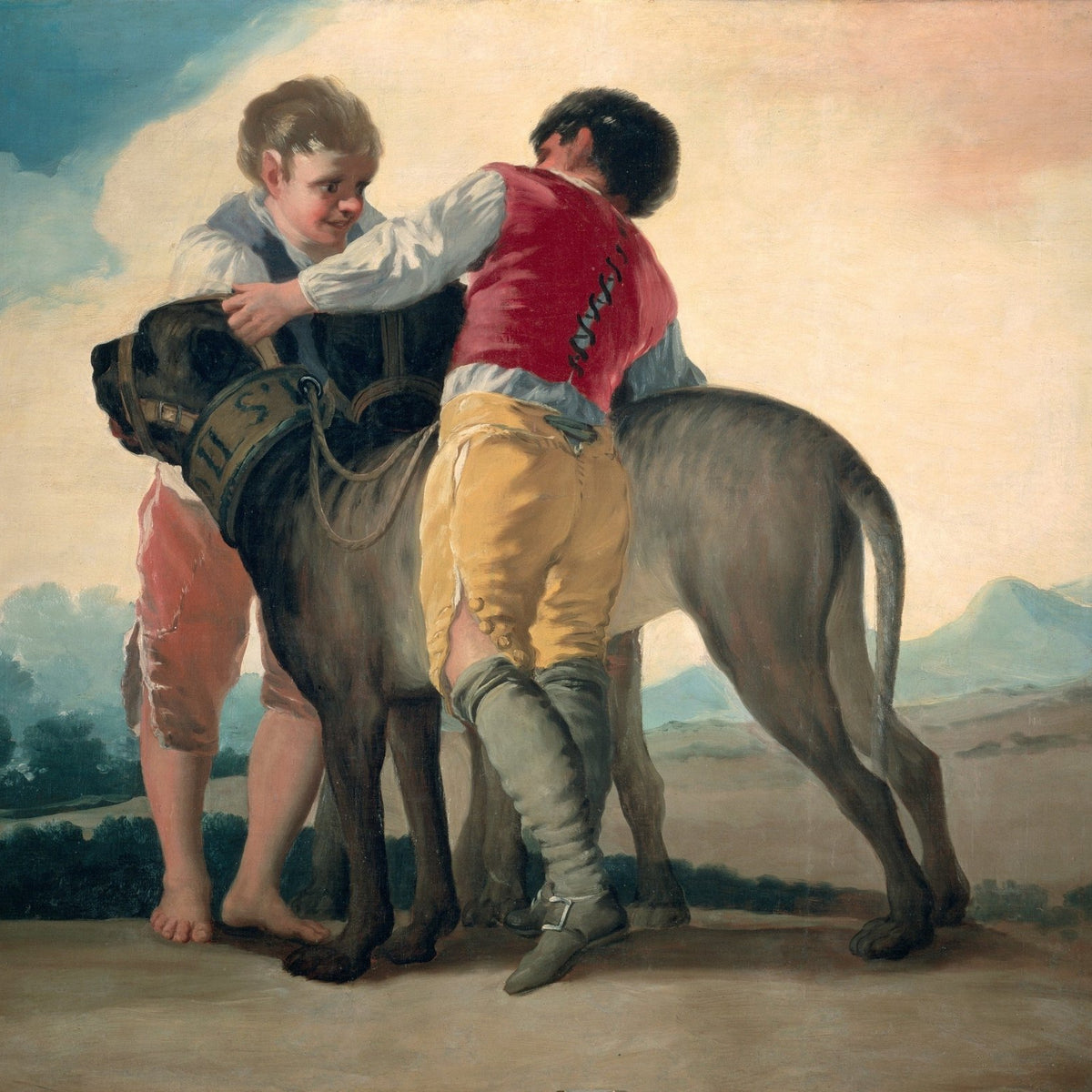 People Oil Painting - Children with Dog Classic Scene - Oil Painting Haven